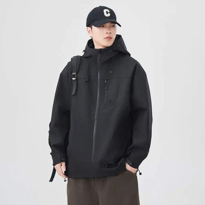 Lightweight Hooded Rain Jacket for Men with Windproof Features
