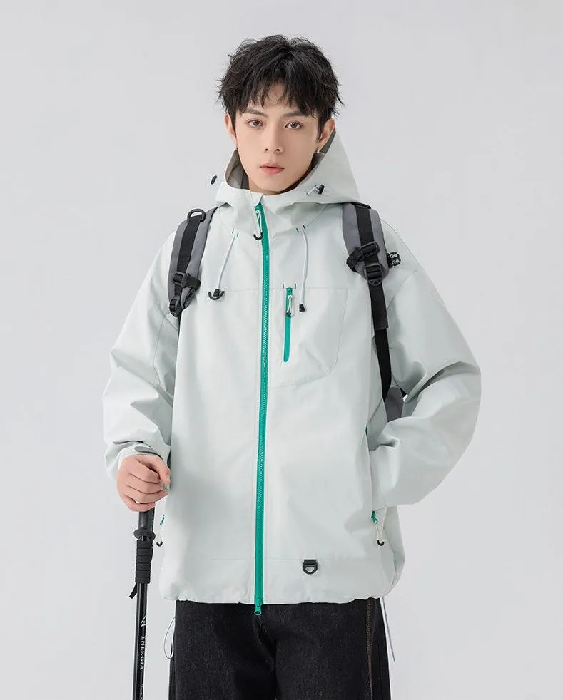 Lightweight Hooded Rain Jacket for Men with Windproof Features