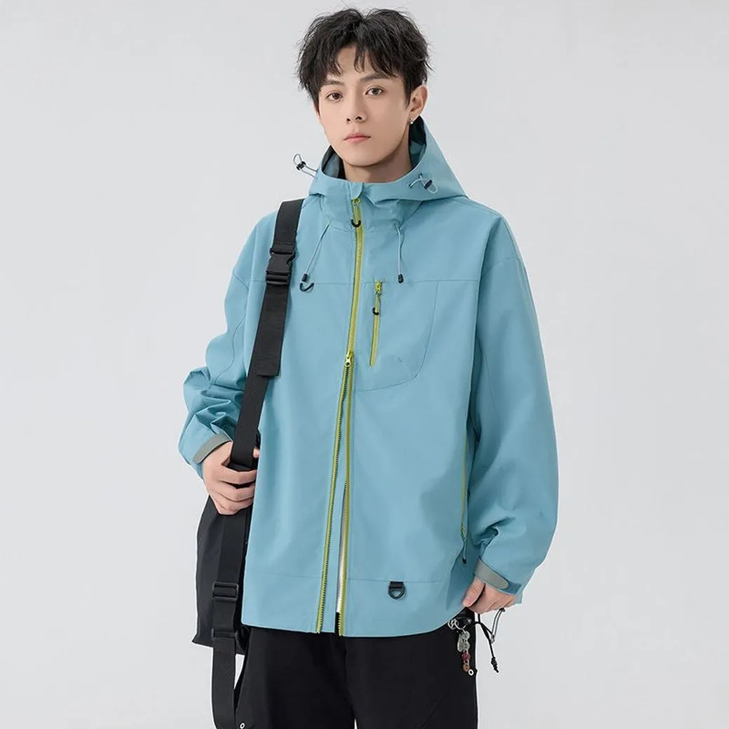 Lightweight Hooded Rain Jacket for Men with Windproof Features