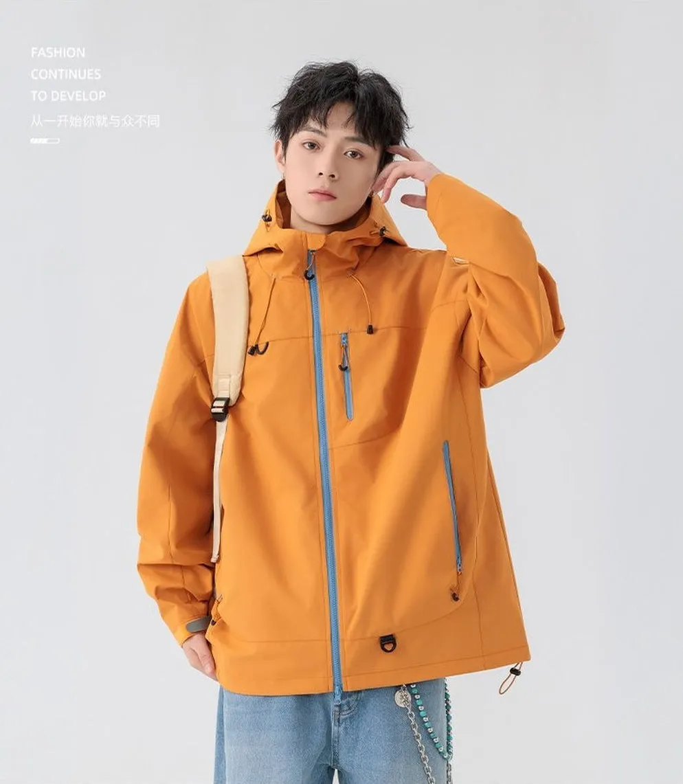 Lightweight Hooded Rain Jacket for Men with Windproof Features