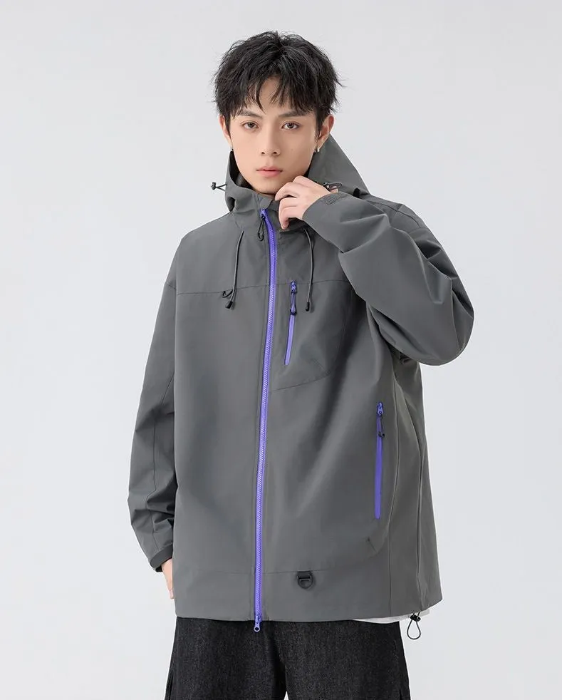 Lightweight Hooded Rain Jacket for Men with Windproof Features