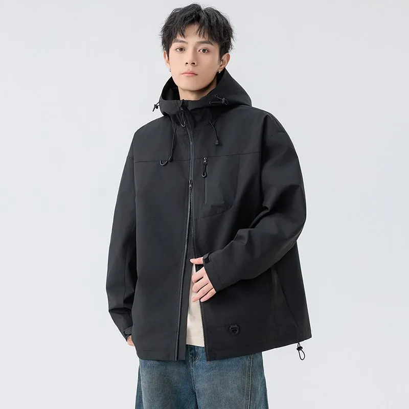 Lightweight Hooded Rain Jacket for Men with Windproof Features