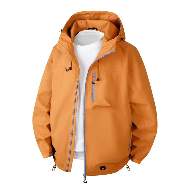 Lightweight Hooded Rain Jacket for Men with Windproof Features