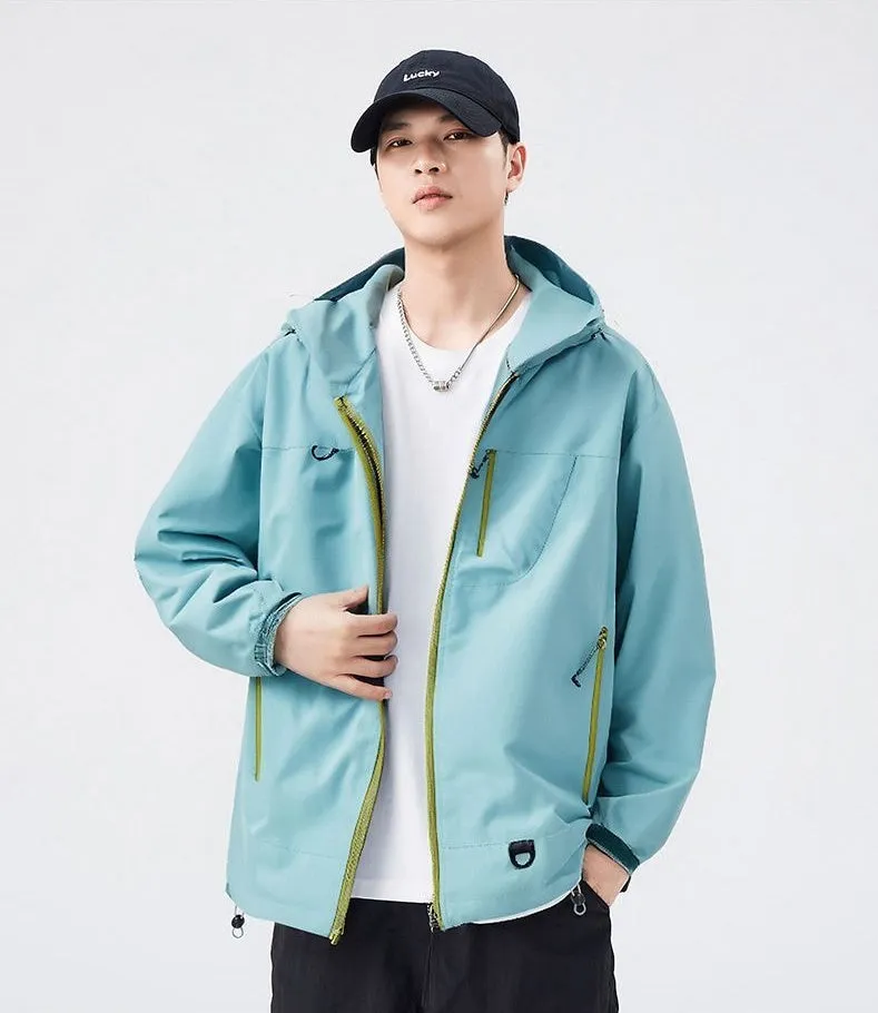 Lightweight Hooded Rain Jacket for Men with Windproof Features