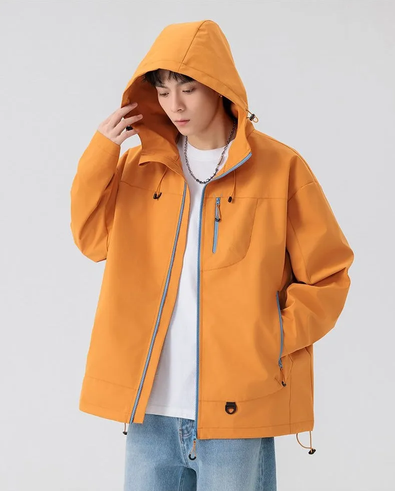 Lightweight Hooded Rain Jacket for Men with Windproof Features
