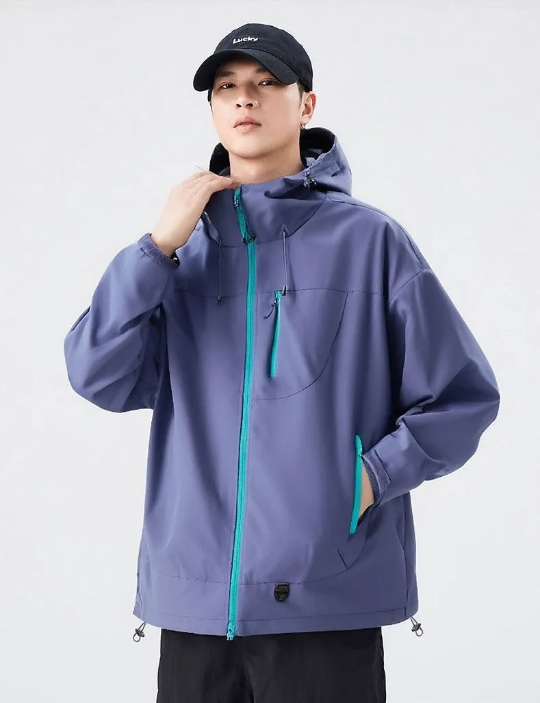 Lightweight Hooded Rain Jacket for Men with Windproof Features