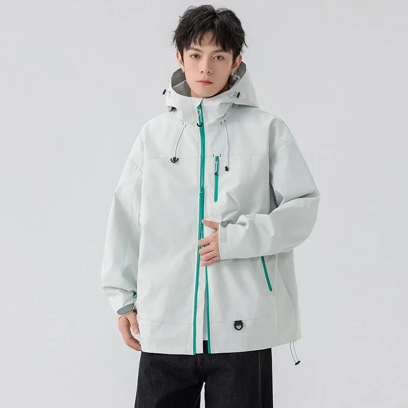 Lightweight Hooded Rain Jacket for Men with Windproof Features