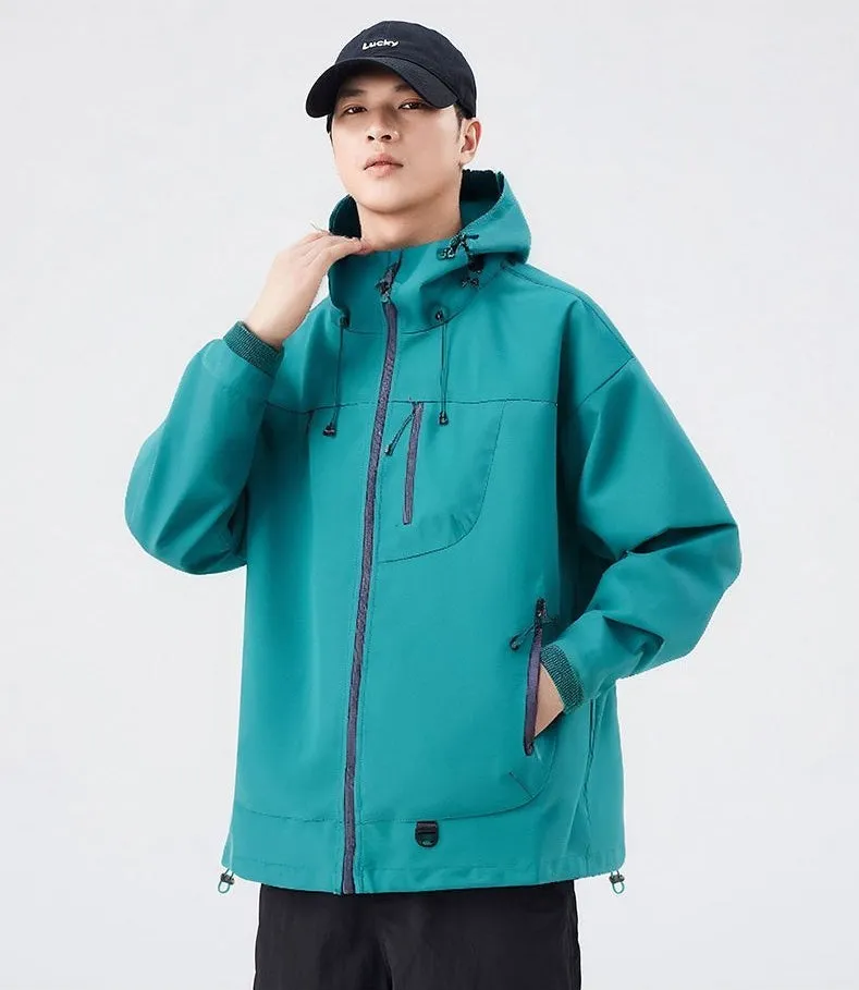 Lightweight Hooded Rain Jacket for Men with Windproof Features
