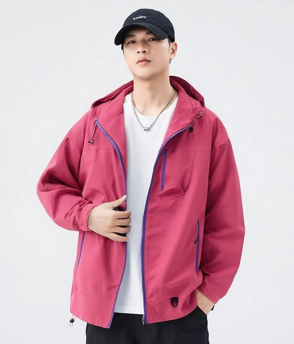 Lightweight Hooded Rain Jacket for Men with Windproof Features