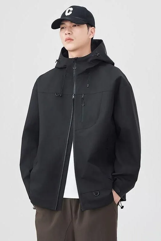 Lightweight Hooded Rain Jacket for Men with Windproof Features