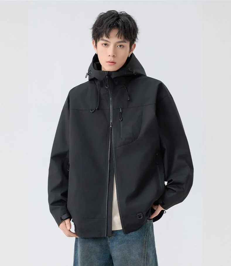 Lightweight Hooded Rain Jacket for Men with Windproof Features