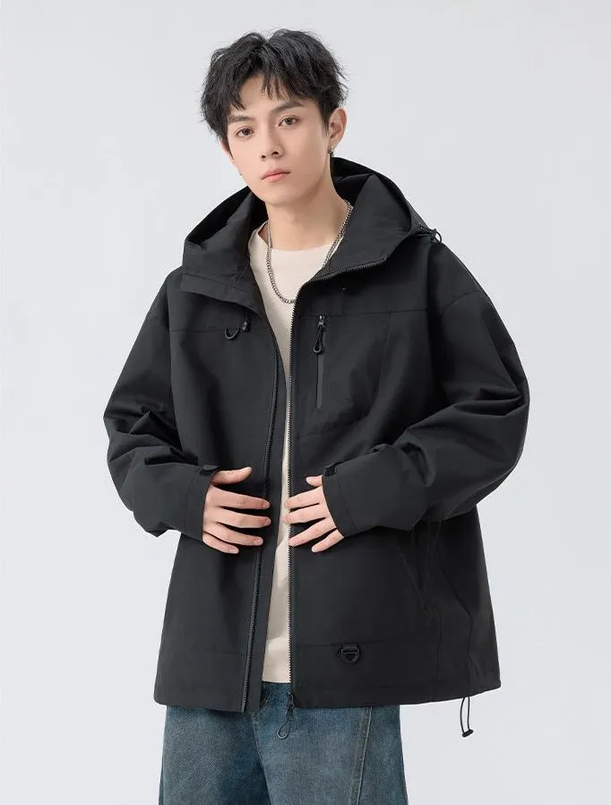 Lightweight Hooded Rain Jacket for Men with Windproof Features
