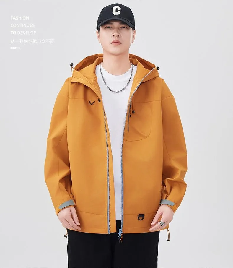 Lightweight Hooded Rain Jacket for Men with Windproof Features