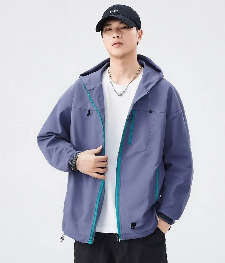 Lightweight Hooded Rain Jacket for Men with Windproof Features