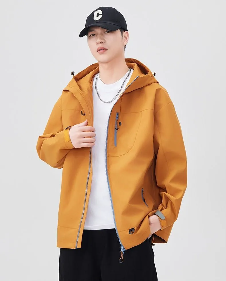 Lightweight Hooded Rain Jacket for Men with Windproof Features