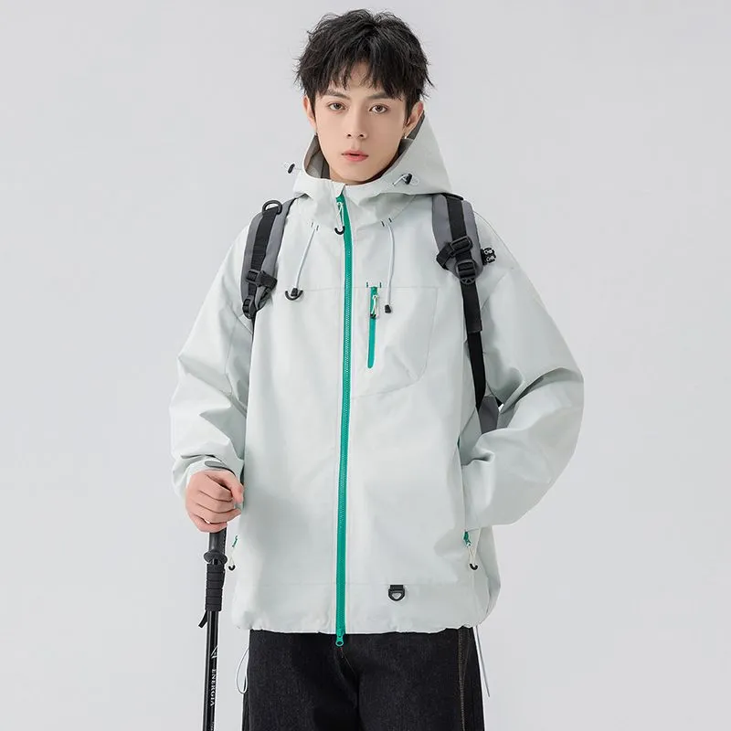 Lightweight Hooded Rain Jacket for Men with Windproof Features