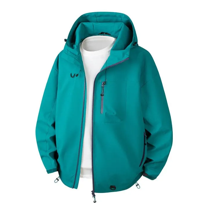 Lightweight Hooded Rain Jacket for Men with Windproof Features