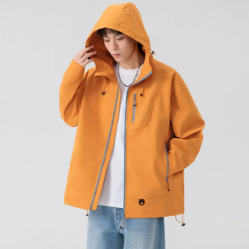 Lightweight Hooded Rain Jacket for Men with Windproof Features