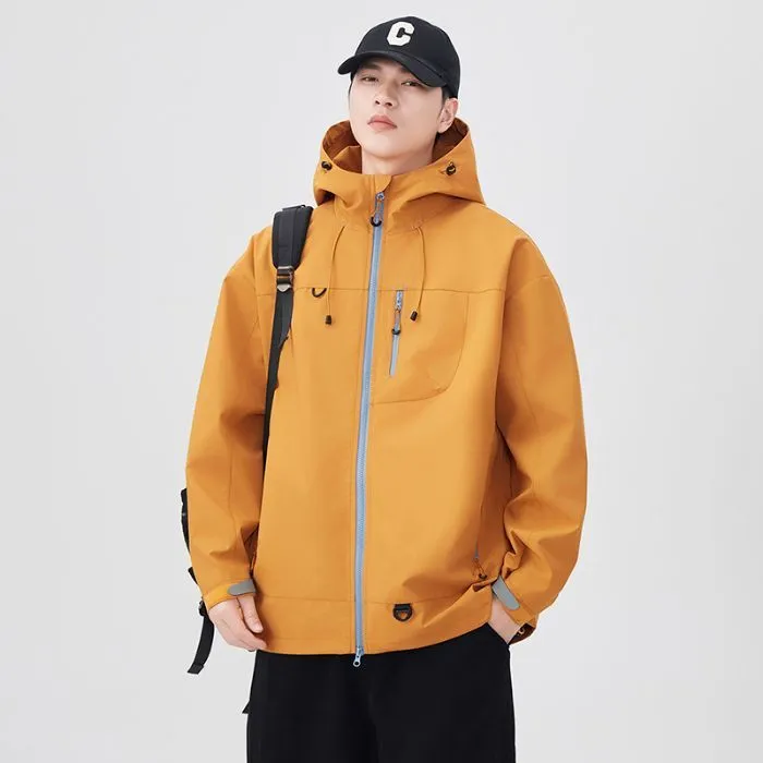 Lightweight Hooded Rain Jacket for Men with Windproof Features