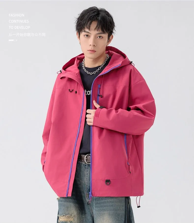 Lightweight Hooded Rain Jacket for Men with Windproof Features