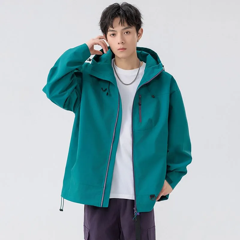 Lightweight Hooded Rain Jacket for Men with Windproof Features