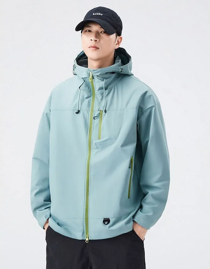 Lightweight Hooded Rain Jacket for Men with Windproof Features