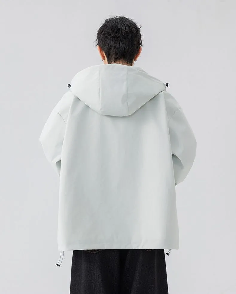 Lightweight Hooded Rain Jacket for Men with Windproof Features