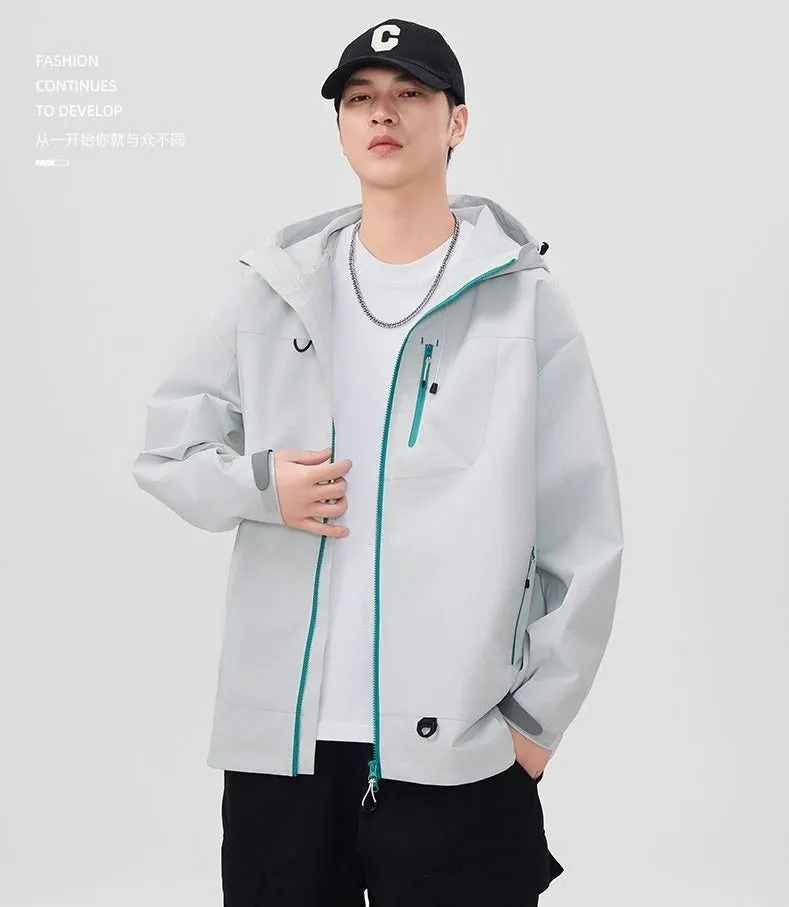 Lightweight Hooded Rain Jacket for Men with Windproof Features