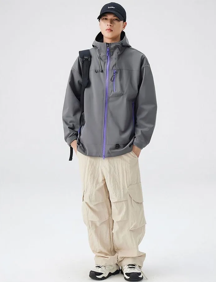 Lightweight Hooded Rain Jacket for Men with Windproof Features