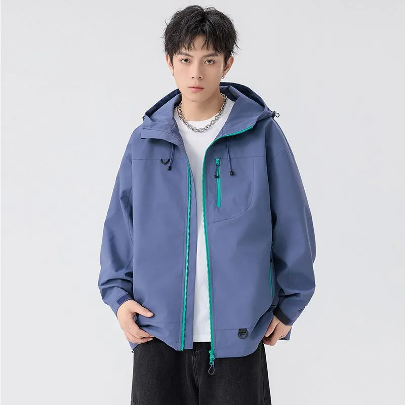Lightweight Hooded Rain Jacket for Men with Windproof Features