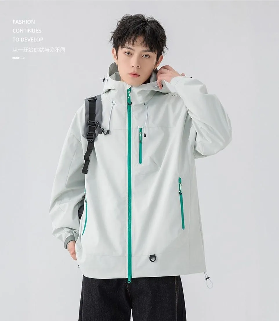 Lightweight Hooded Rain Jacket for Men with Windproof Features