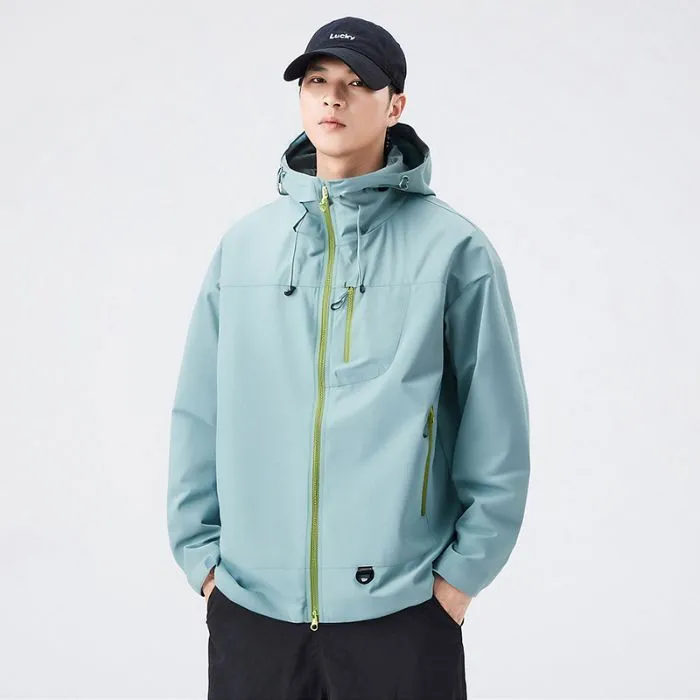 Lightweight Hooded Rain Jacket for Men with Windproof Features