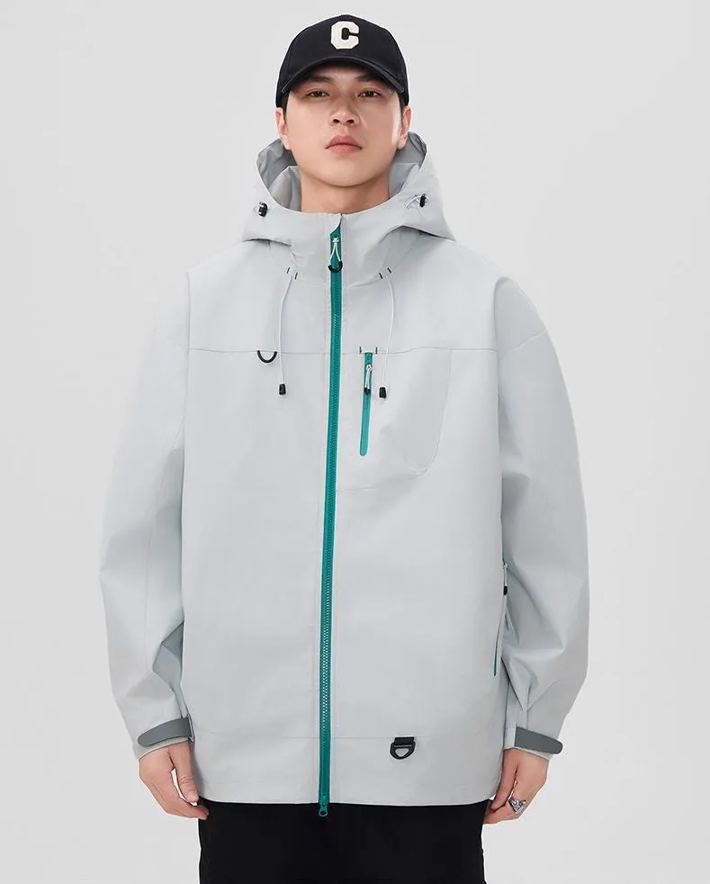 Lightweight Hooded Rain Jacket for Men with Windproof Features