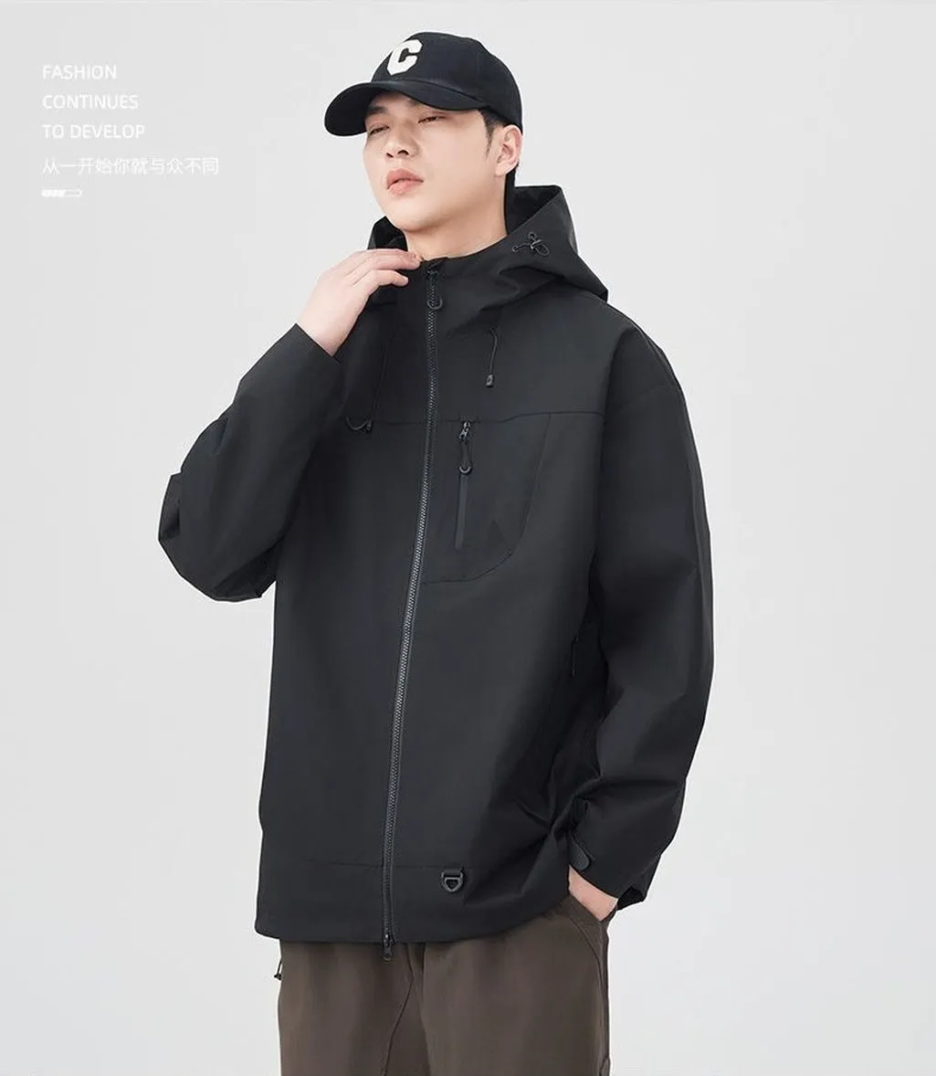 Lightweight Hooded Rain Jacket for Men with Windproof Features