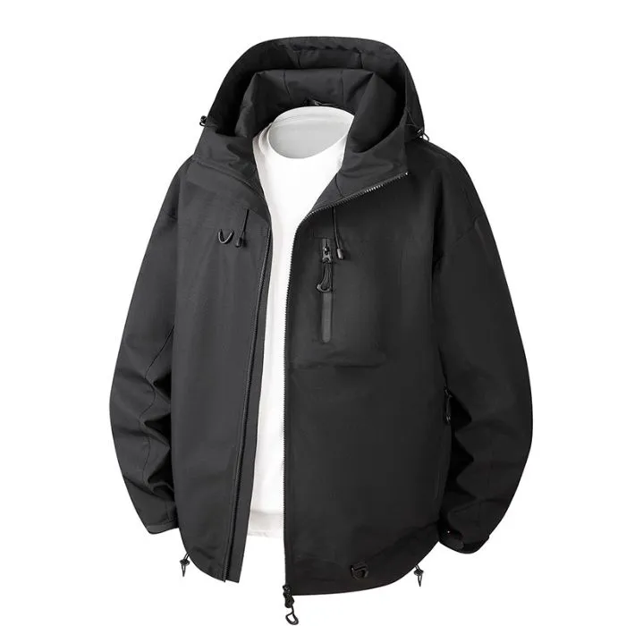 Lightweight Hooded Rain Jacket for Men with Windproof Features