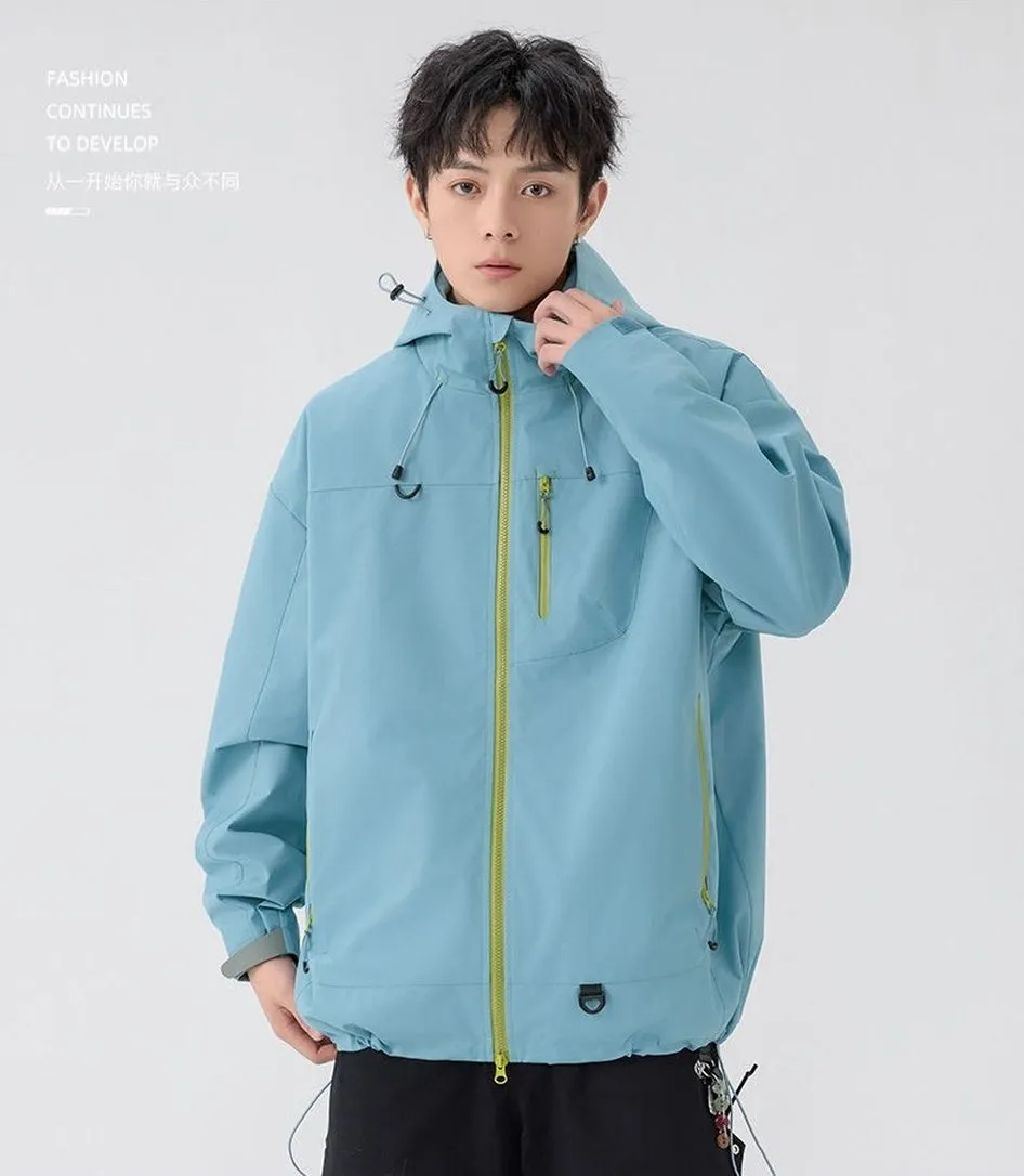 Lightweight Hooded Rain Jacket for Men with Windproof Features