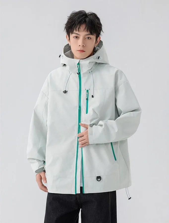 Lightweight Hooded Rain Jacket for Men with Windproof Features