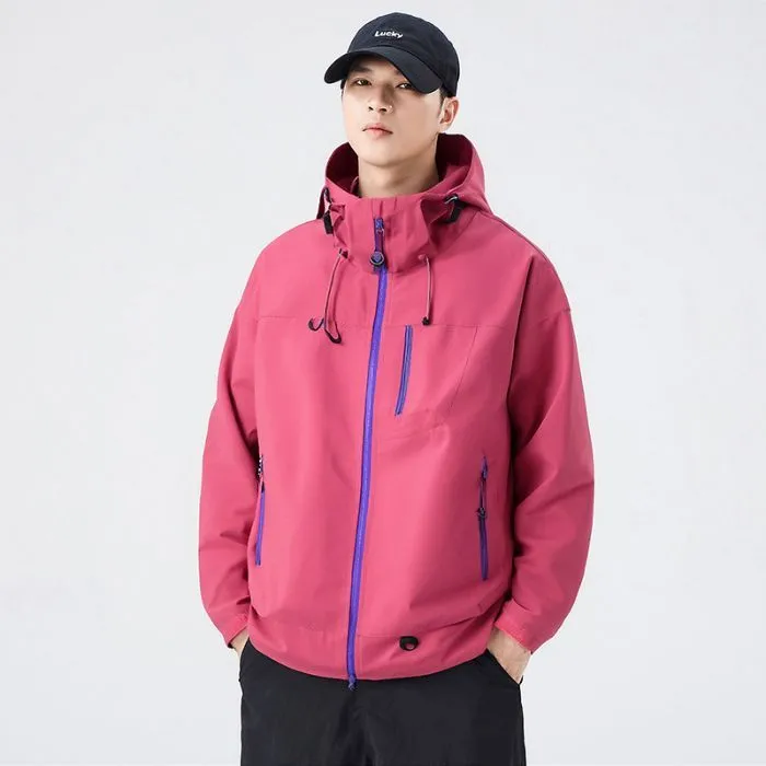 Lightweight Hooded Rain Jacket for Men with Windproof Features