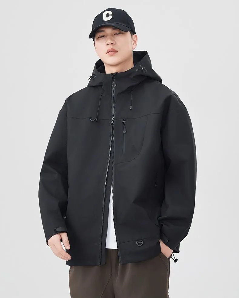 Lightweight Hooded Rain Jacket for Men with Windproof Features