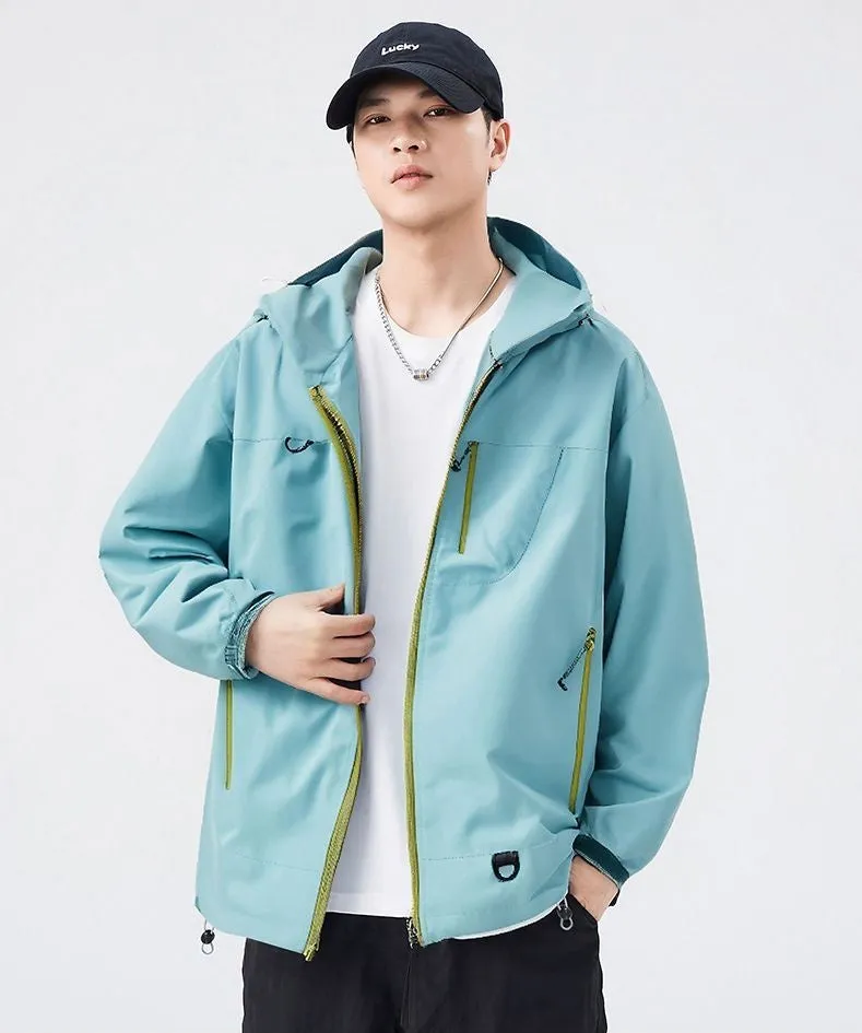 Lightweight Hooded Rain Jacket for Men with Windproof Features
