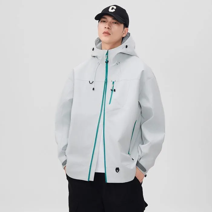 Lightweight Hooded Rain Jacket for Men with Windproof Features