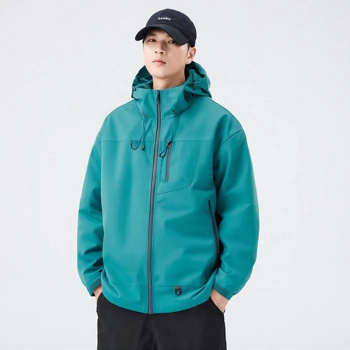 Lightweight Hooded Rain Jacket for Men with Windproof Features