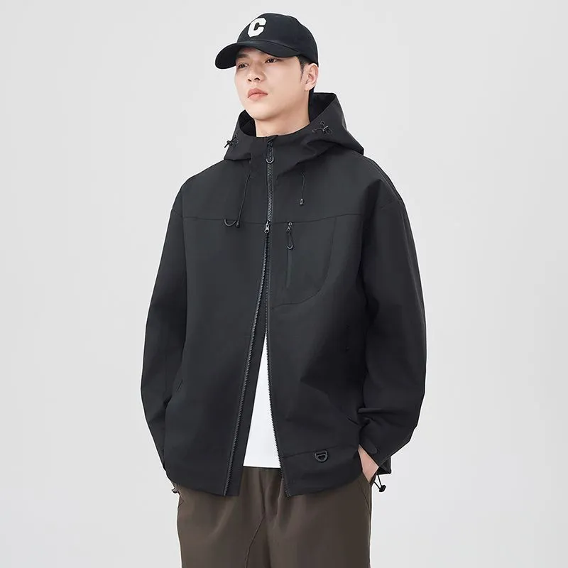 Lightweight Hooded Rain Jacket for Men with Windproof Features