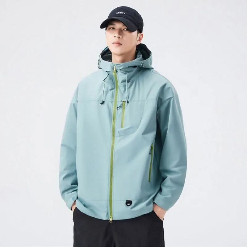 Lightweight Hooded Rain Jacket for Men with Windproof Features