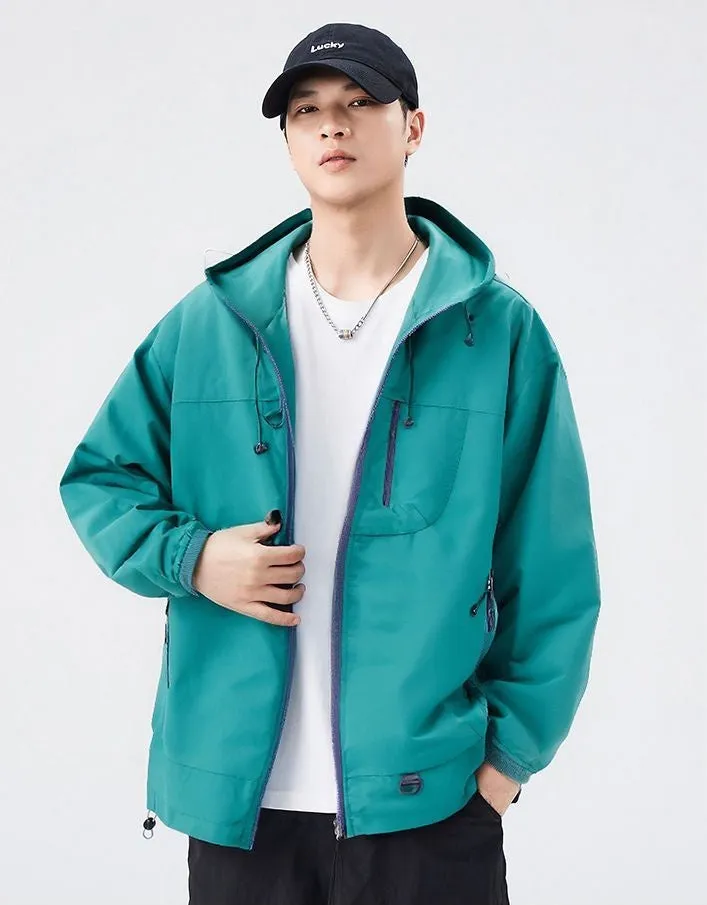 Lightweight Hooded Rain Jacket for Men with Windproof Features