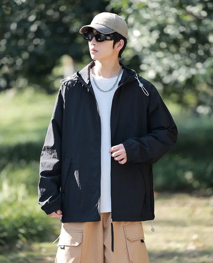 Lightweight Solid Relaxed-fit Windbreaker for Outdoor Adventures