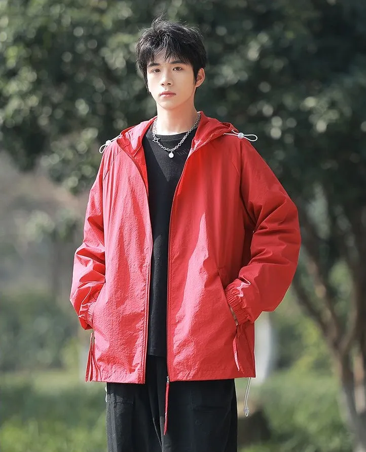 Lightweight Solid Relaxed-fit Windbreaker for Outdoor Adventures