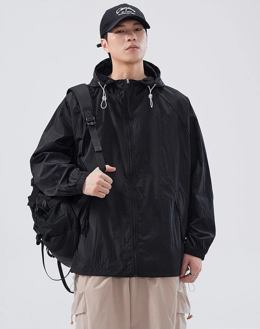 Lightweight Solid Relaxed-fit Windbreaker for Outdoor Adventures