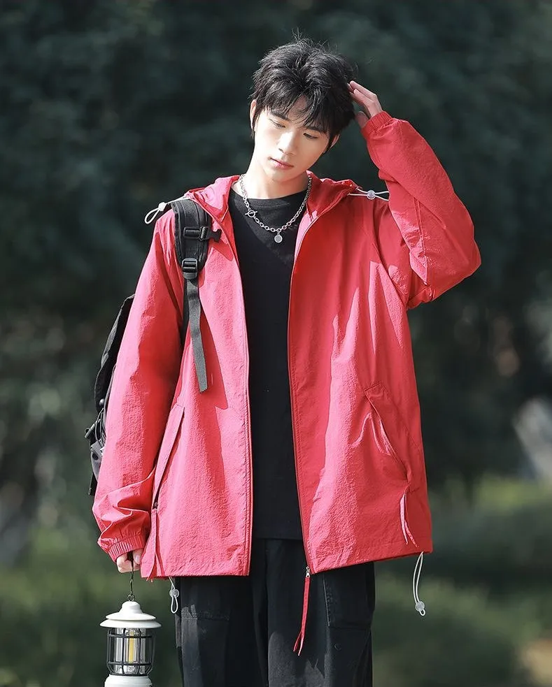 Lightweight Solid Relaxed-fit Windbreaker for Outdoor Adventures