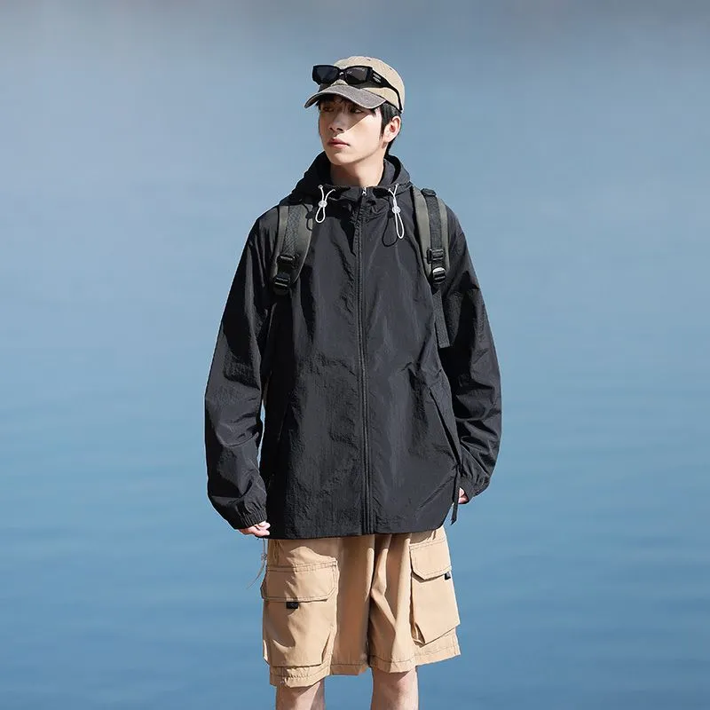 Lightweight Solid Relaxed-fit Windbreaker for Outdoor Adventures